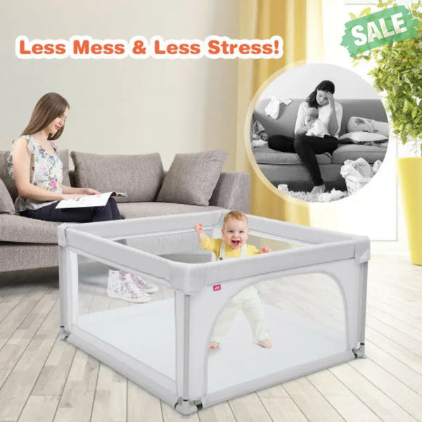 Large Safety Play Center Yard with 50 Balls for Baby Infant-Gray Baby Playpen & Playards