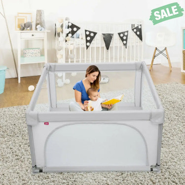 Large Safety Play Center Yard with 50 Balls for Baby Infant-Gray Baby Playpen & Playards