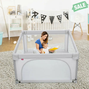 Large Safety Play Center Yard with 50 Balls for Baby Infant-Gray Baby Playpen & Playards