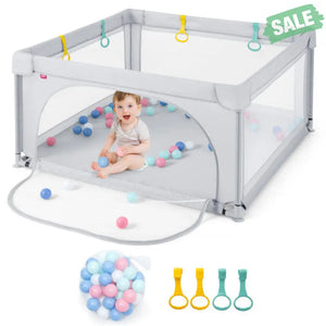 Large Safety Play Center Yard with 50 Balls for Baby Infant-Gray Baby Playpen & Playards