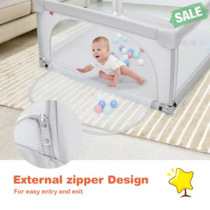 Large Safety Play Center Yard with 50 Balls for Baby Infant-Gray Baby Playpen & Playards