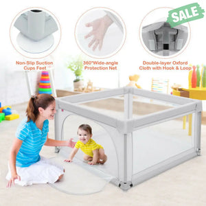 Large Safety Play Center Yard with 50 Balls for Baby Infant-Gray Gray Baby Playpen & Playards