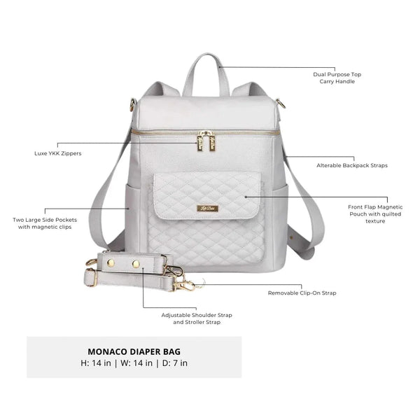 Stone Grey Signature Diaper Bag at angle 10, stylish and functional for modern parents.