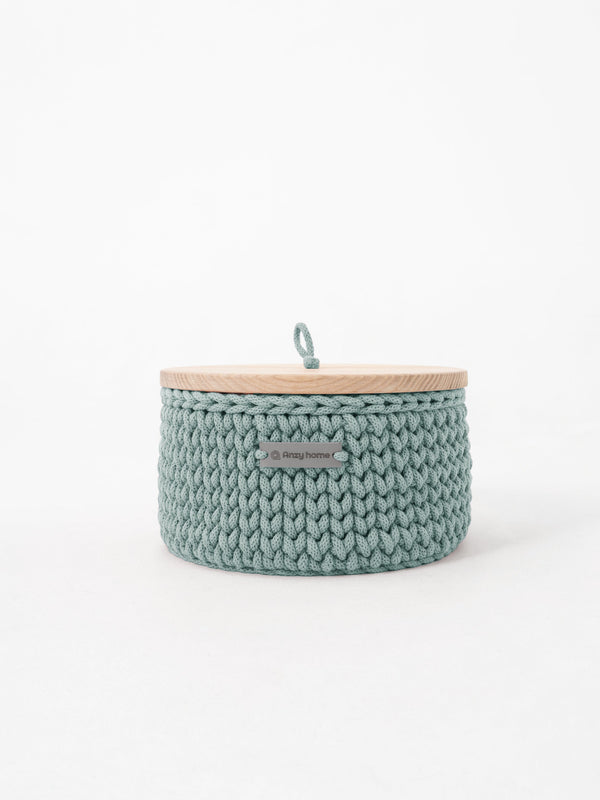 Round Storage Baskets w/ Wooden Lid Recycled