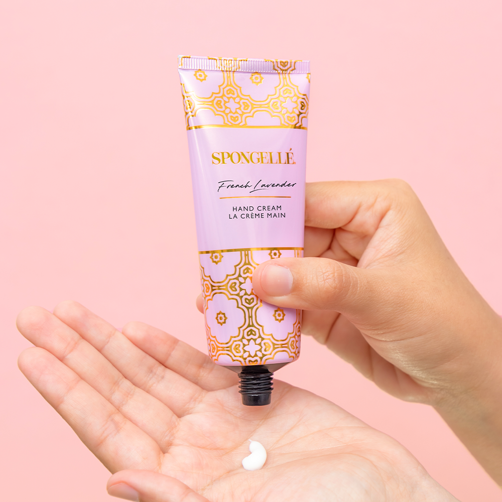 French Lavender hand cream in a sleek tube, perfect for moisturizing and soothing dry hands.