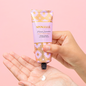 French Lavender hand cream in a stylish container, showcasing its soothing texture and elegant design from angle 2.