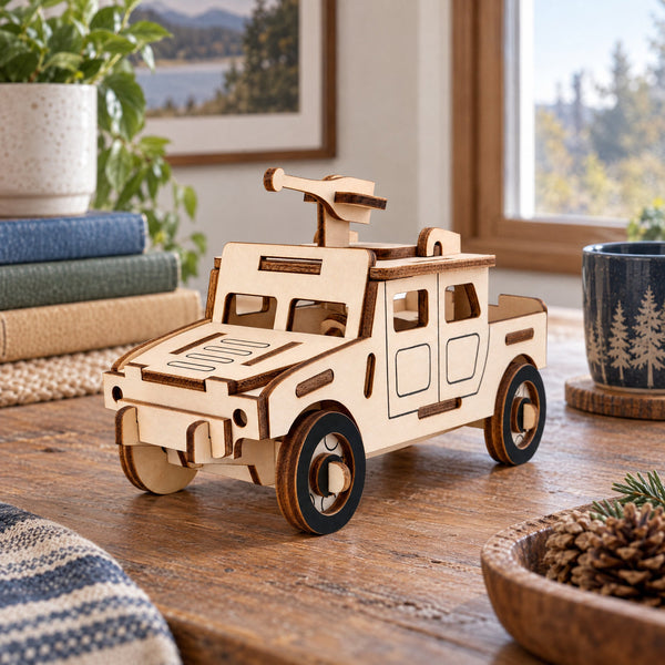 Army Truck Model Kit - Wooden Laser- Cut 3D Puzzle (44 Pcs)