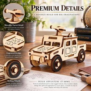 Army Truck Model Kit - Wooden Laser- Cut 3D Puzzle (44 Pcs)