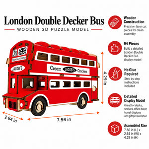 London Double Decker Bus Wooden Model Kit 94 Piece Display