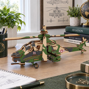 Apache Helicopter Model Kit - Wooden Laser-Cut 3D Puzzle (82 Pcs)