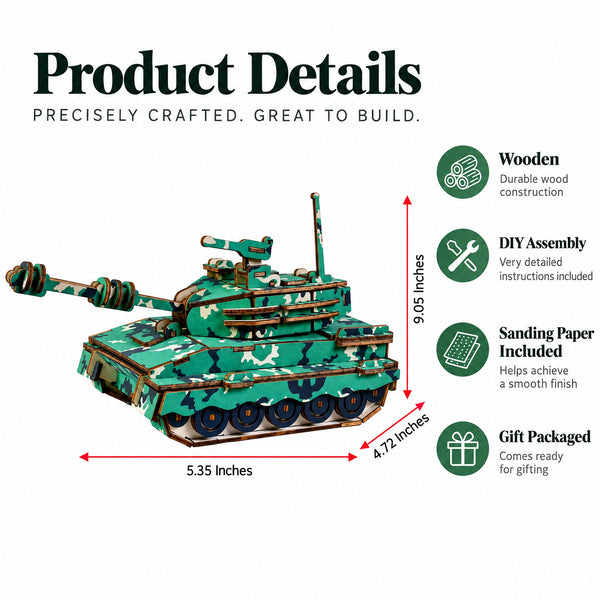 Tank Model Kit - Wooden Laser-Cut 3D Puzzle (137 Pcs)