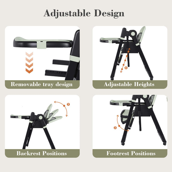 Leavader Adjustable Baby High Chair 0-6 Years, Dark Green