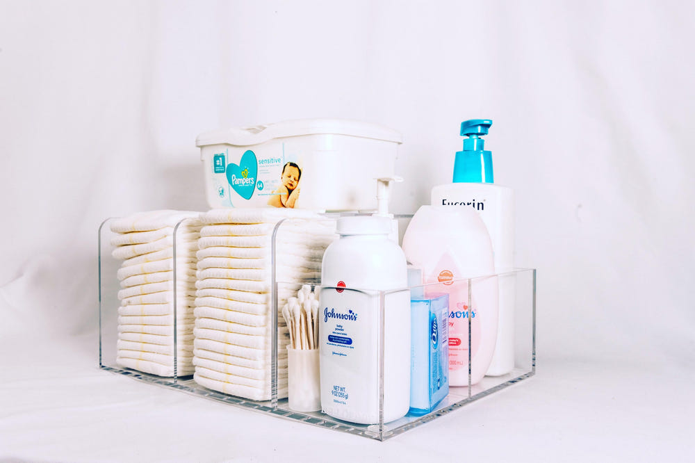 LELLOBABY™ Deluxe Lucite Acrylic Diaper Caddy for stylish baby organization.