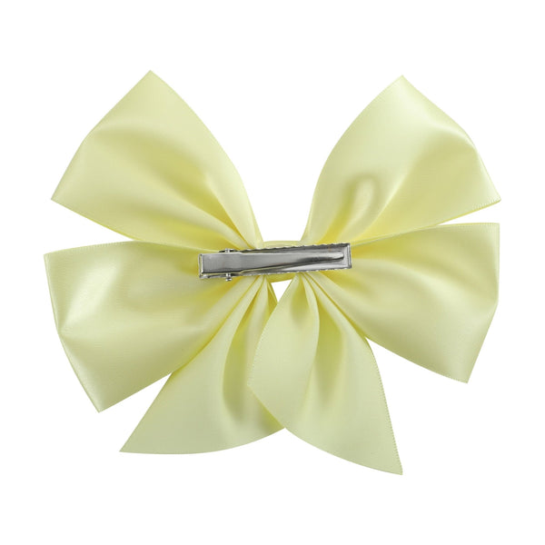 Lemon Chiffon Satin Large Bow Hair Clip