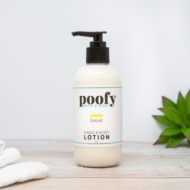 Lemon Sugar Hand & Body Lotion in a sleek bottle, perfect for moisturizing baby’s delicate skin.