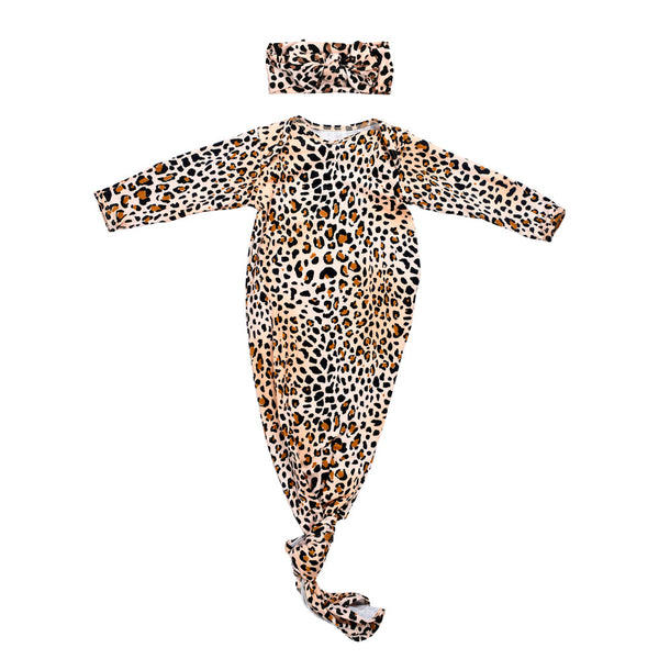 Leopard Knotted Newborn Baby Gown