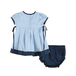 Light Blue and Dark Blue Ribbon Dress and Bloomers