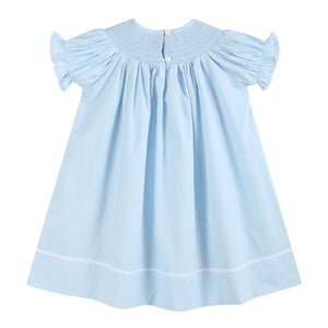 Light Blue Crosses Smocked Bishop Dress