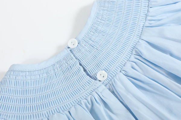 Light Blue Crosses Smocked Bishop Dress