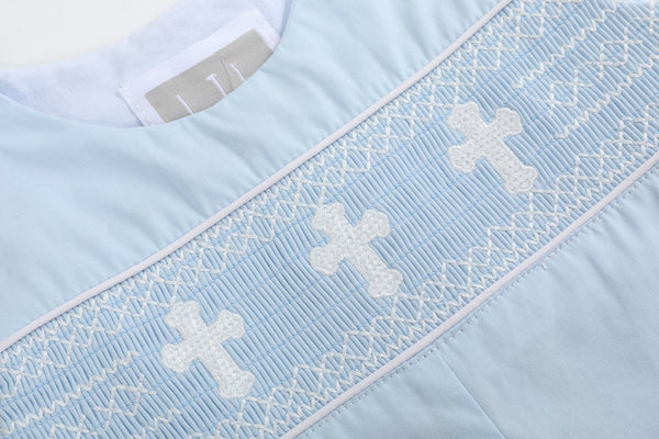 Light Blue Crosses Smocked Longall