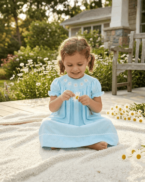 Light Blue Daisy Smocked Bishop Dress