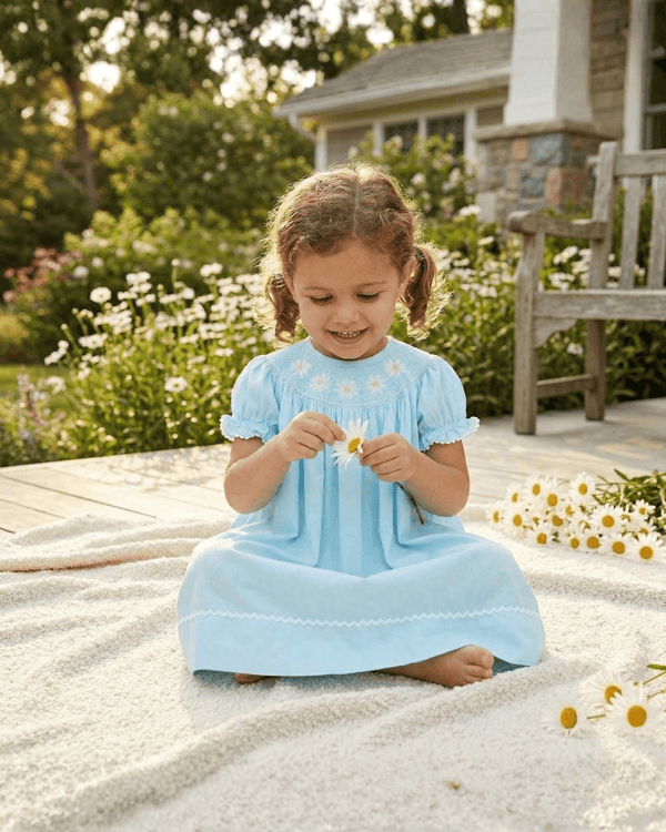 Light Blue Daisy Smocked Bishop Dress