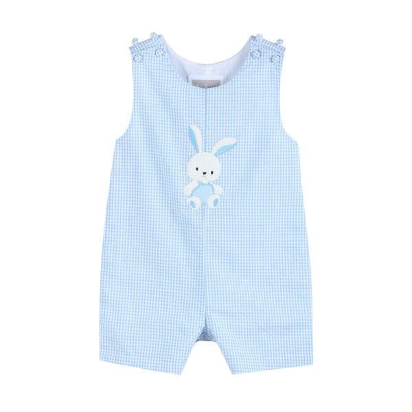 Light Blue Gingham Bunny Applique Shortalls