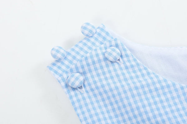 Light Blue Gingham Bunny Applique Shortalls