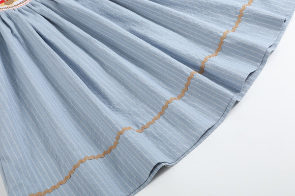Light Blue Pinstripe Turkey Smocked Bishop Dress