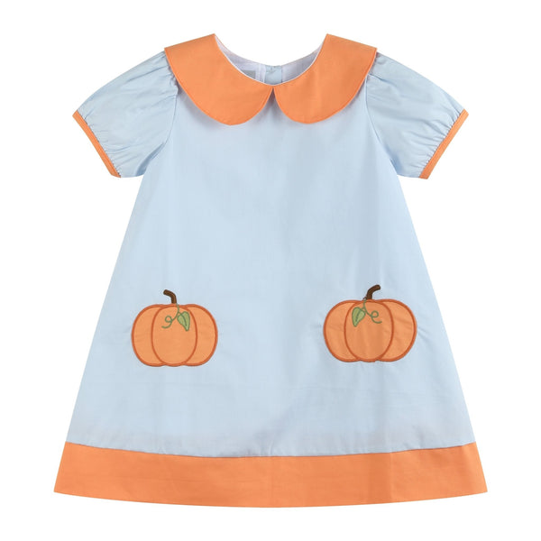 Light Blue Pumpkin Applique Collared Dress