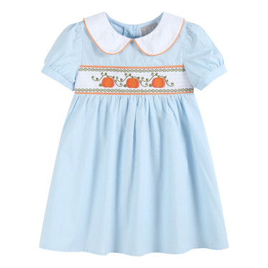 Light Blue Pumpkin Vine Smocked Dress