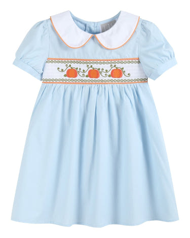 Light Blue Pumpkin Vine Smocked Dress