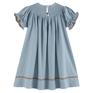 Light Blue Puppy Smocked Bishop Dress