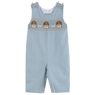 Light Blue Puppy Smocked Overalls - MOOGCO Baby