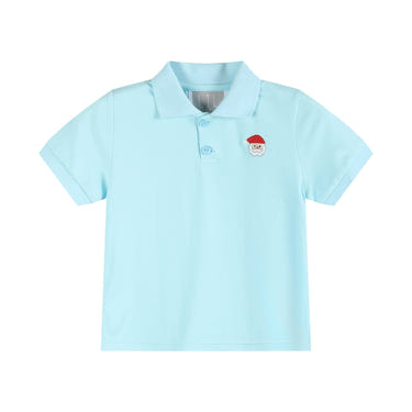 Light blue Santa polo shirt for babies, perfect for festive occasions and holiday celebrations.