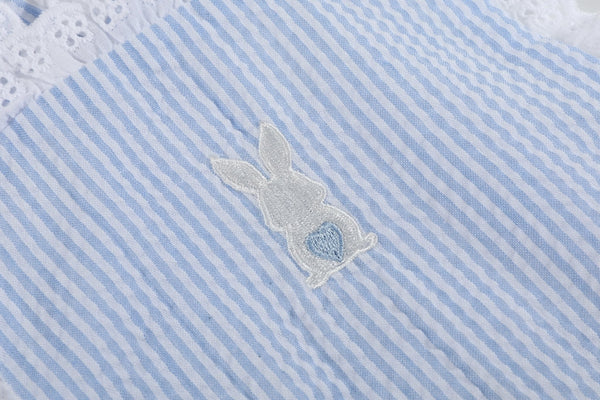 Light Blue Seersucker Bunny Ruffle Bubble Romper