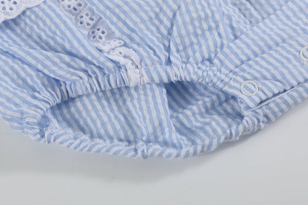Light Blue Seersucker Bunny Ruffle Bubble Romper