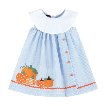 Light Blue Seersucker Pumpkin Yoke Dress - MOOGCO Baby