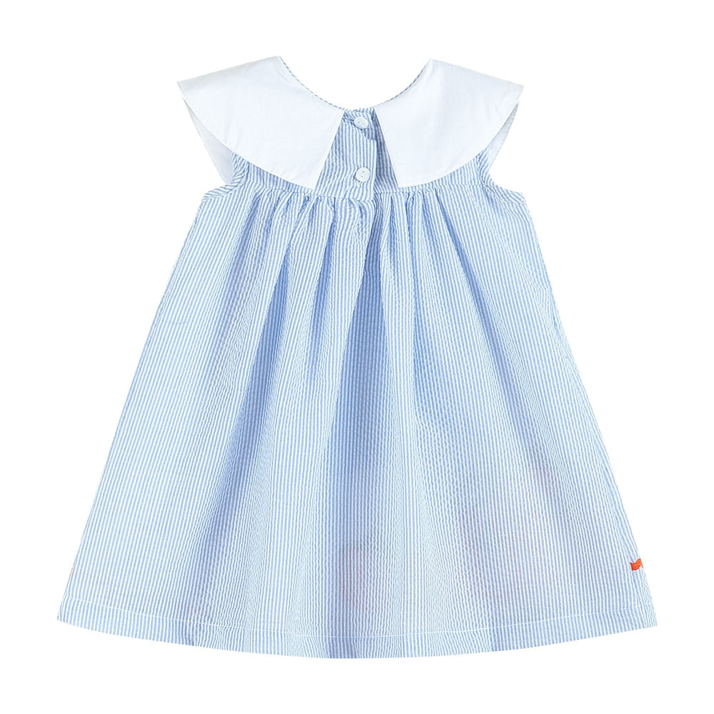 Light Blue Seersucker Pumpkin Yoke Dress