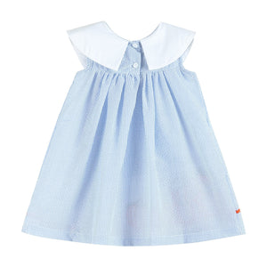 Light Blue Seersucker Pumpkin Yoke Dress