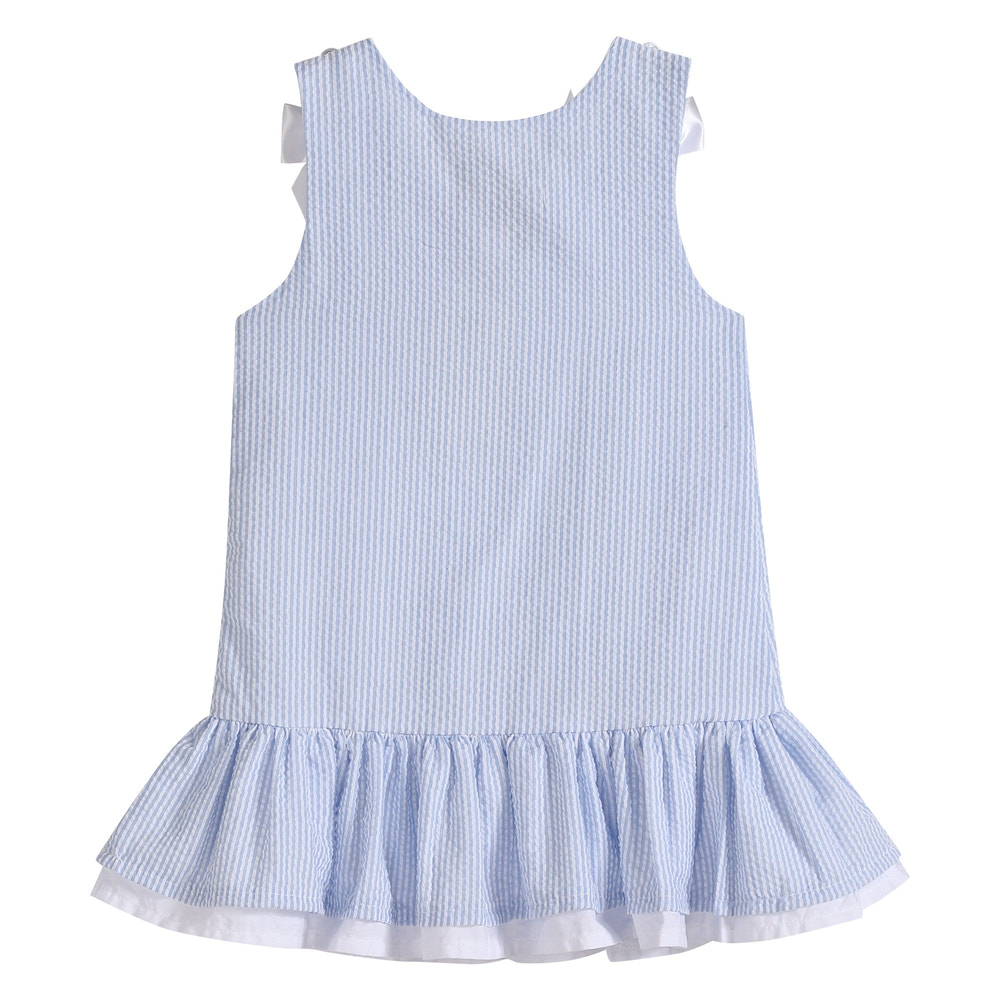 Light Blue Seersucker Ruffle Dress - MOOGCO Baby