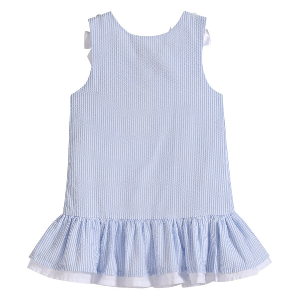 Light Blue Seersucker Ruffle Dress