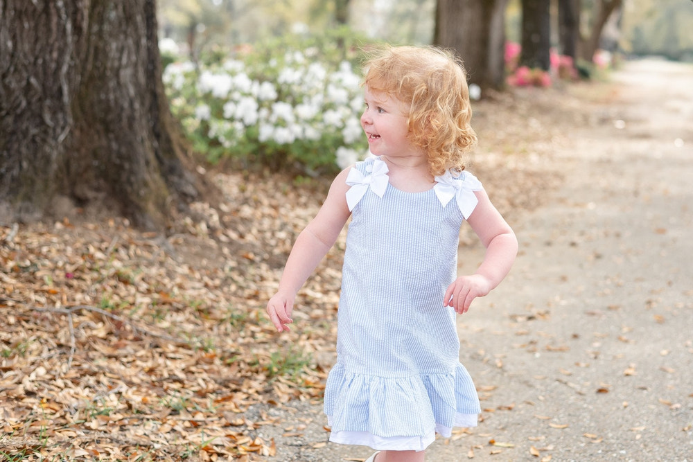 Light Blue Seersucker Ruffle Dress - MOOGCO Baby