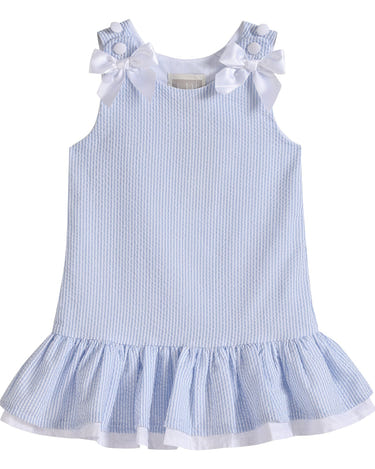 Light Blue Seersucker Ruffle Dress