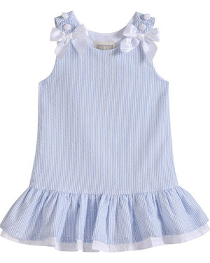 Light Blue Seersucker Ruffle Dress