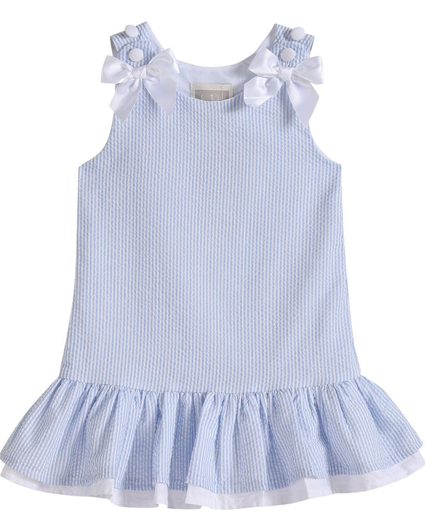 Light Blue Seersucker Ruffle Dress