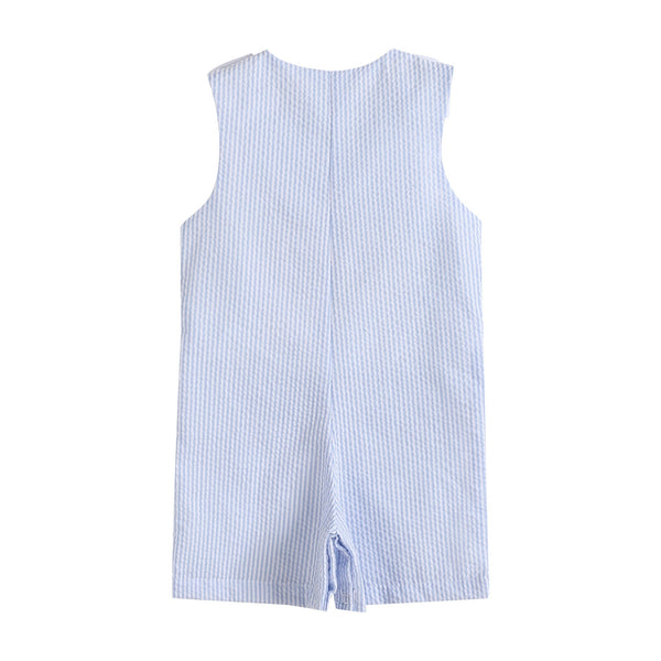 Light Blue Stripe Turtle Appliqué Shortalls