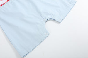 Light Blue USA Flag Smocked Shortalls