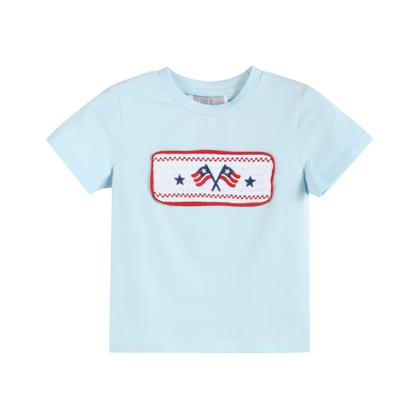 Light Blue USA Flag Smocked T-Shirt and Shorts Set