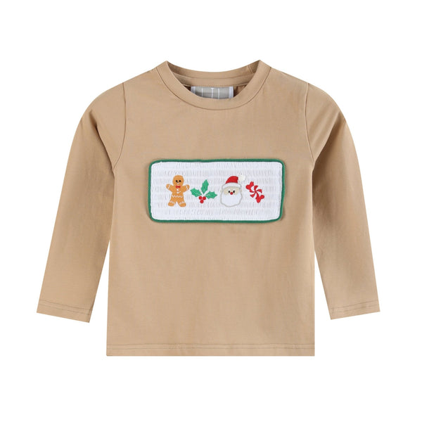 Light Brown Christmas Smocked Shirt and Green Corduroy Pants Set